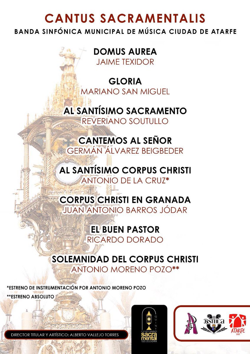 🎶 Concierto “Cantus Sacramentalis”🎶

📅 Hoy, 13 jun 2025, 20:45h.
📍 Colegio Mayor San Bartolomé, Granada
🎻 Dir.: Alberto Vallejo Torres
🎫 Entrada libre
💡Organiza: <a href="/SacramentalG/">Hdad. Sacramental del Sagrario-Catedral de Granada</a>

¡No te lo pierdas, acompáñanos y disfruta de estas obras maestras!

#BSMCA #Atarfe #Granada