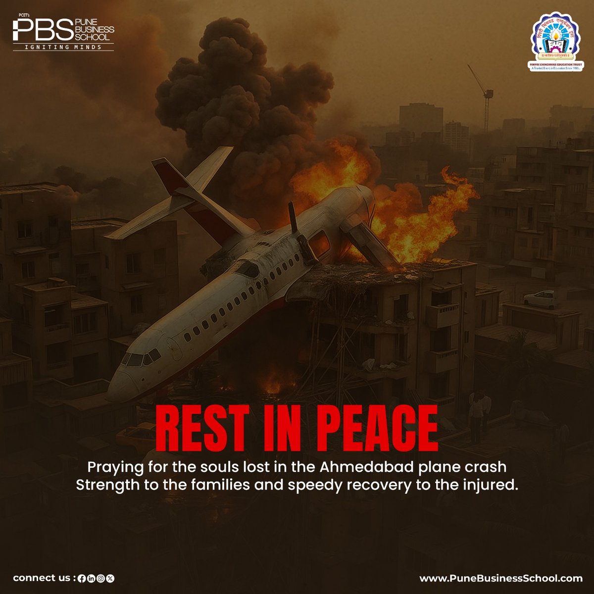 school_pune's tweet photo. 🕊️ Rest in Peace 🕊️
🕊️ Heartfelt condolences to the victims of the Ahmedabad plane crash. Prayers for the departed souls and strength to their families. 🙏

#PCET #PBS #RestInPeace #AhmedabadPlaneCrash #Condolences #Prayers https://t.co/3lC4iAdOHe