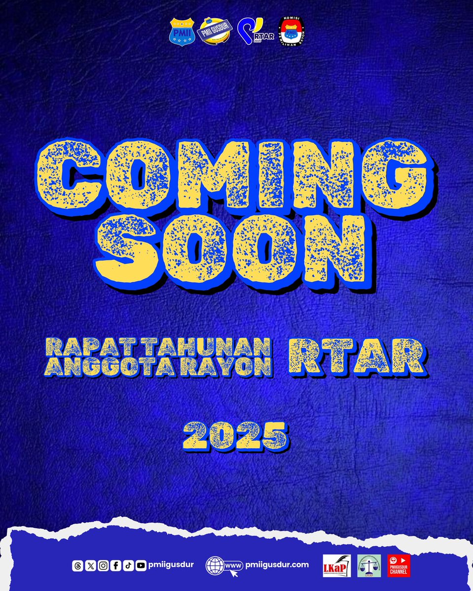 *[ ✨COMING SOON RTAR✨]*

Coming soon RTAR PMII Rayon Abdurrahman Wahid komisariat UIN Walisongo

Stayy tuned trs yahh!!🤩🫰🏻

Ilmu dan Bakti Kuberikan
Adil dan Makmur Kuperjuangkan 
Salam Perg
#pmii #pmiiwalisongo #pmiisemarang #pmiijateng #pmiigusdur #pbpmii #pbkopri #lkap