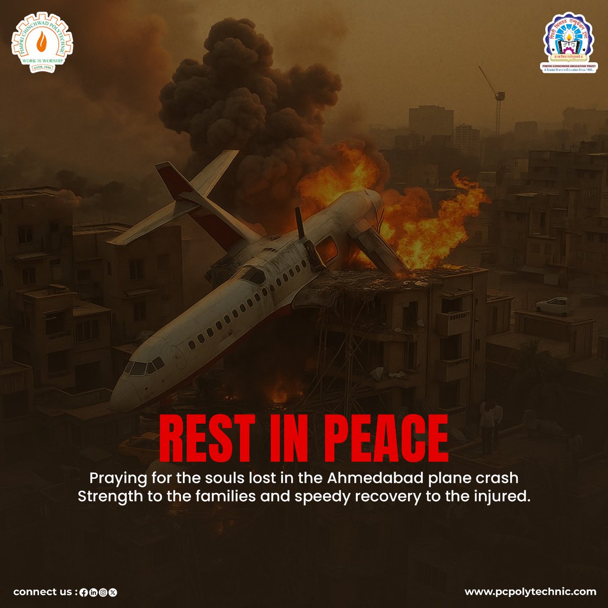 pcet_pcp's tweet photo. 🕊️ Rest in Peace 🕊️
🕊️ Heartfelt condolences to the victims of the Ahmedabad plane crash. Prayers for the departed souls and strength to their families. 🙏

#PCET #PCP #RestInPeace #AhmedabadPlaneCrash #Condolences #Prayers https://t.co/92IzDSUtmI