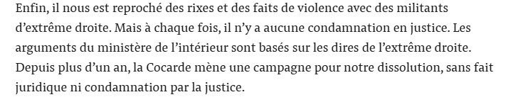 La dissolution de la Jeune Garde est une victoire symbolique majeure : l’extrême gauche perd enfin son totem d’impunité.

C’est aussi une victoire du camp national, qui a contraint le gouvernement à agir (enfin!). La JG elle-même reconnaît le rôle de la <a href="/CocardeEtud/">La Cocarde Étudiante</a> ⤵️