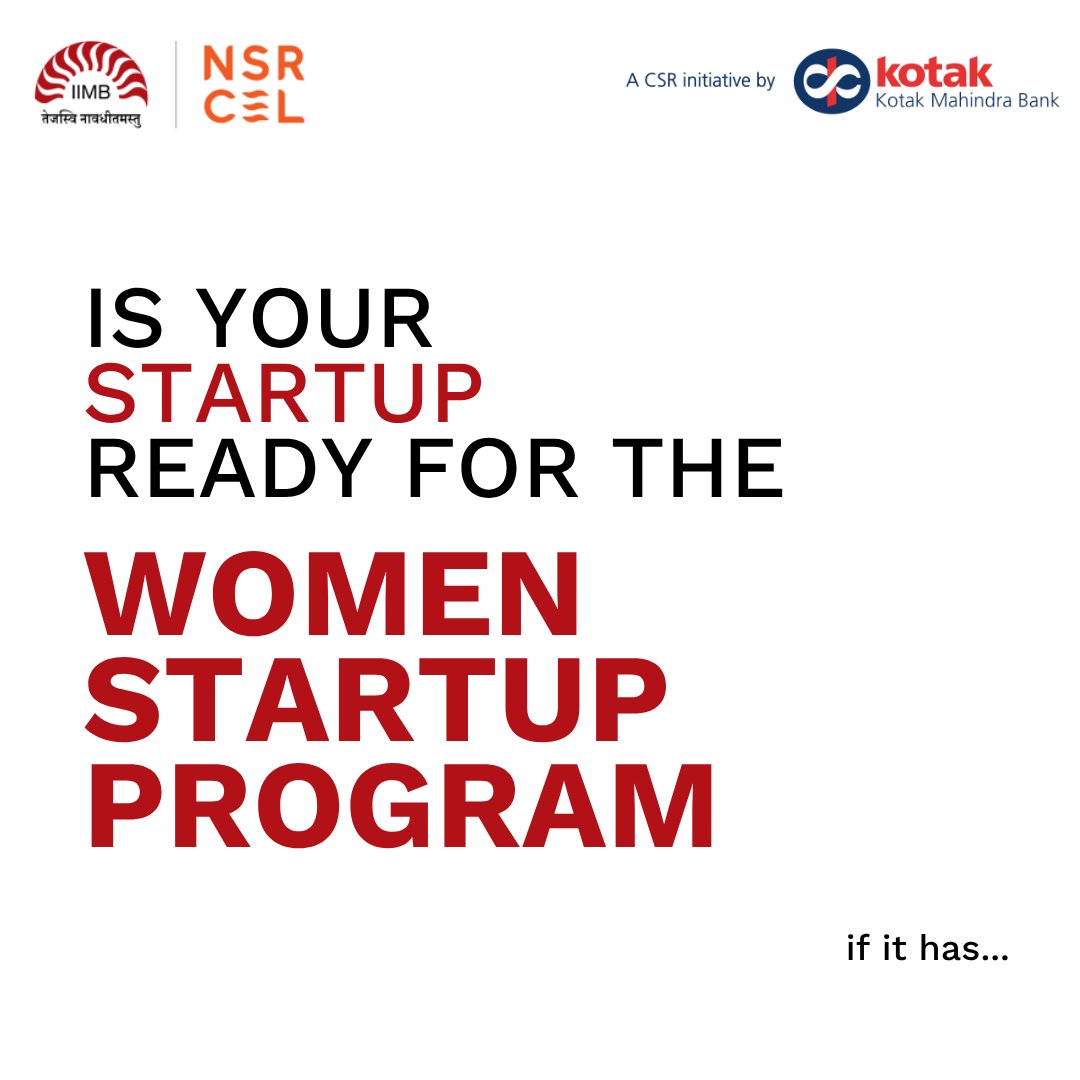 nsrcel's tweet photo. ๐ฃ Think youโve got what it takes?
Weโre looking for women entrepreneurs who are building bold, scaling smart, and creating real impact โ from metros to the heart of Tier 2 & 3 India.
#WomenEntrepreneurs #Scaleup #NSRCEL #IIMB #Startup #Growth #KotakMahindraBank #RevenueStage https://t.co/E16PqzQRBK