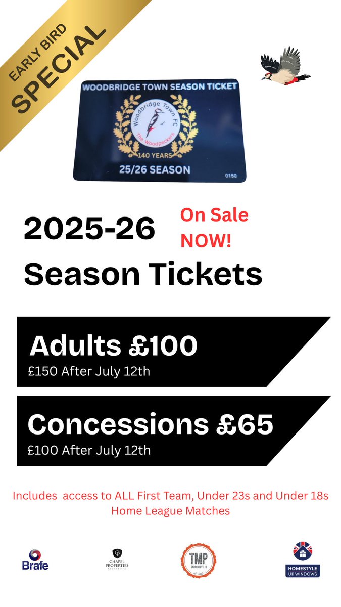 WTFC (@woodbridgetown) on Twitter photo ๐ SEASON TICKET EARLY BIRD OFFER ๐
Either come up the club Sundays 12-4pm or email Wtfc-VenueBookings@outlook.com and we will reply with payment details. ๐ค๐คโฅ๏ธ ๐ SEASON TICKET EARLY BIRD OFFER ๐
Either come up the club Sundays 12-4pm or email Wtfc-VenueBookings@outlook.com and we will reply with payment details. ๐ค๐คโฅ๏ธ
