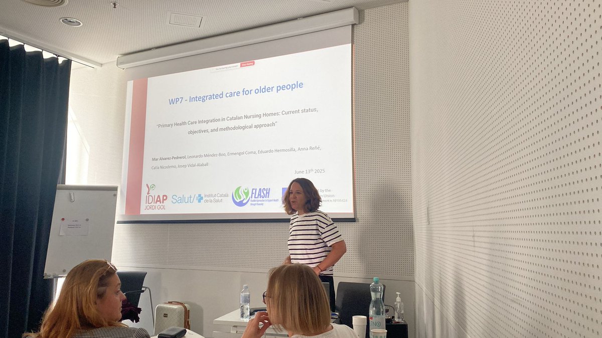 jvalaball's tweet photo. 🔍 Continuing with #FLASHproject Day 2 in Vilnius:

WP7 insight from Mar Alvarez Pedrerol (@IDIAPJGol &amp; @ICS) presented “Primary Health Care in Catalan Nursing Homes”👵 – addressing challenges and models to ensure quality care for our elderly populations.
@EUFlashproject https://t.co/rCqv4FWvse