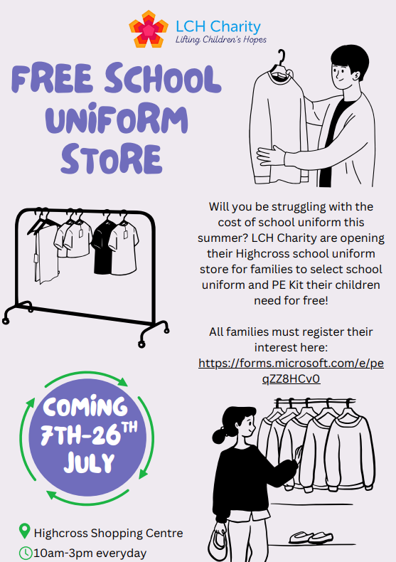Parkland Primary (@parklandsch) on Twitter photo Will you be struggling to cover the costs of new school uniform this summer?
Our charity partner LCH Charity, is opening a free school uniform store in July 2025. Please register your interest; forms.microsoft.com/e/peqZZ8HCv0.
<a href="/Discoverytrust/">Discovery Trust</a> Will you be struggling to cover the costs of new school uniform this summer?
Our charity partner LCH Charity, is opening a free school uniform store in July 2025. Please register your interest; forms.microsoft.com/e/peqZZ8HCv0.
<a href="/Discoverytrust/">Discovery Trust</a>