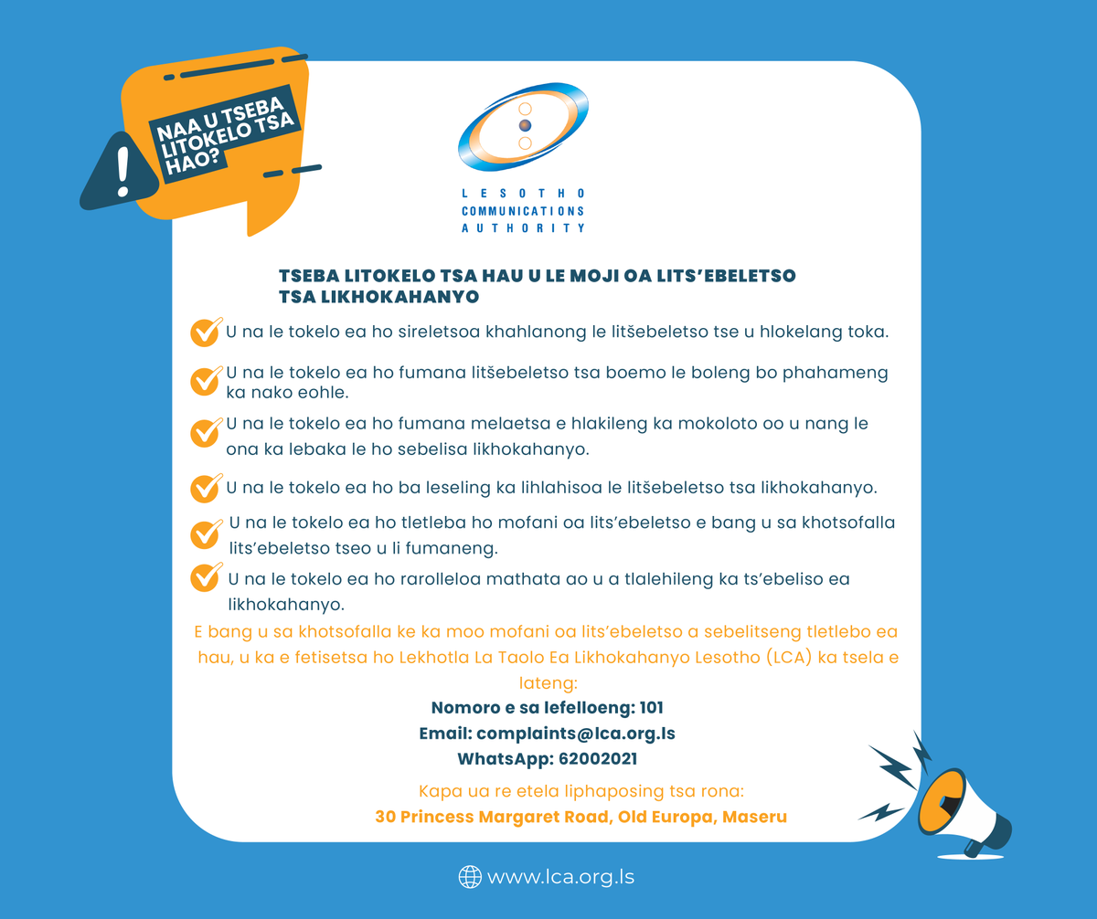 Tseba litokelo tsa hau u le moji oa lits'ebeletso tsa likhokahanyo...