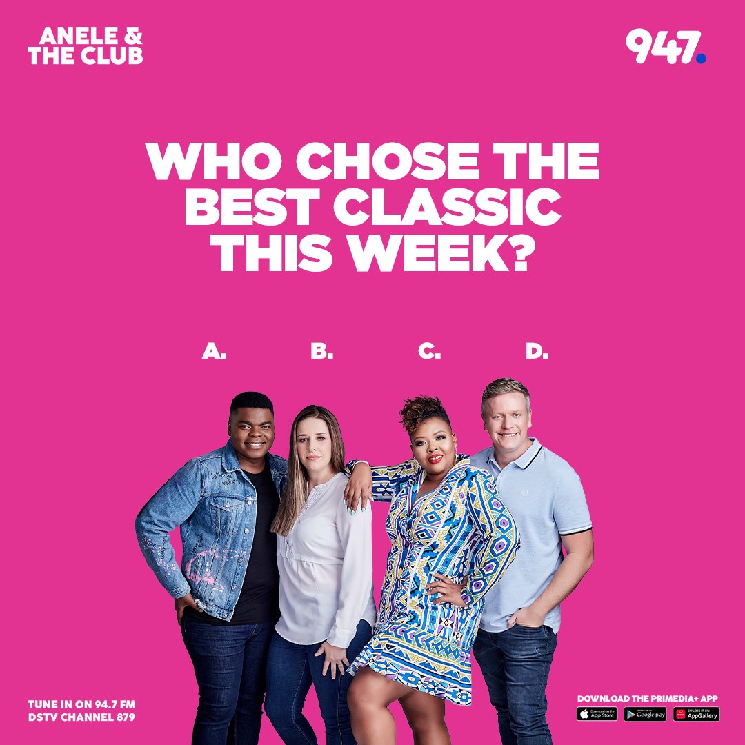 947's tweet photo. We’ve got timeless gems lined up and only one can take the crown. Which #ClassicOrNot from this week hit the hardest? Comment below with your winner 👇
#AneleAndTheClubOn947 #ClassicOfTheWeek https://t.co/fc3dOZNq28