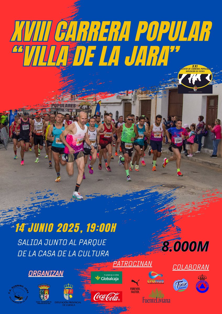 El sábado se celebrará la XVIII C.P. VILLA DE #LAJARA, 12ª prueba del XX CIRCUITO DE #CARRERASPOPULARES "DIPUTACIÓN DE #Cuenca    Salida y Meta: Casa de la Cultura 
375 inscritos
 Salida: 19:00 h
@dipucuenca
@f_globalcaja_cu
<a href="/SomosGlobalcaja/">Globalcaja</a>
#dipucuenca #GlobalcajaConElDeporte