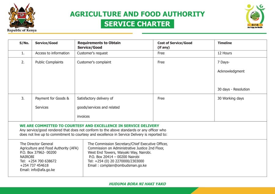 AFA SERVICE CHARTER.   
 We are committed to providing quality service to everyone we engage with.  
Audio/Sign Language: youtube.com/playlist?list=…
#Hudumaboranihakiyako