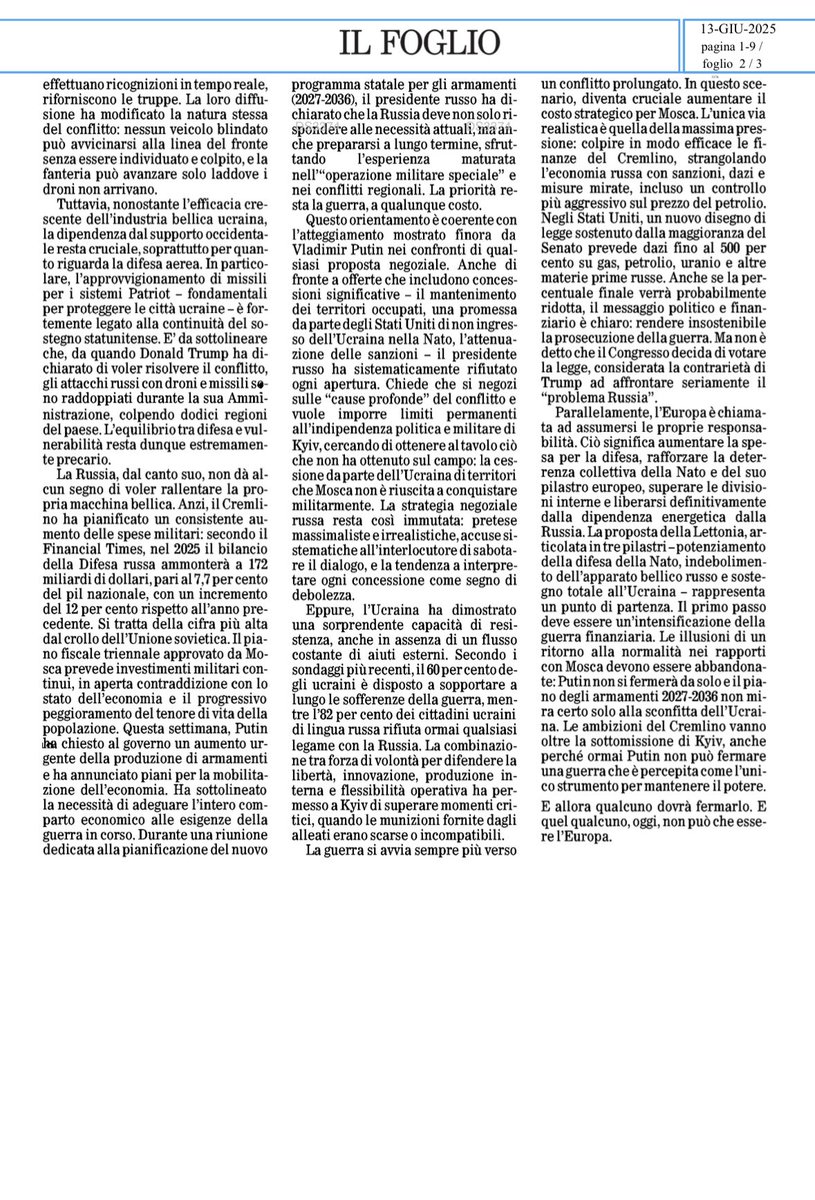 Oggi su <a href="/ilfoglio_it/">Il Foglio</a> il mio articolo “LOGORARE MOSCA - La via realistica per fermare la guerra contro l'Ucraina è aumentare il costo strategico per #Putin”
<a href="/IAIonline/">Istituto Affari Internazionali - IAI</a>