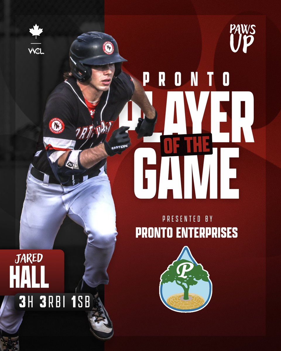 Kamloops NorthPaws (@northpawsbb) on Twitter photo Pronto Player Of The Game!
Jared Hall went 3/4 with 3RBI and a stolen base. Earning him player of the game!
Presented by
Pronto Enterprises
#pawsup #northpawsbaseball
<a href="/WCLBaseball/">West Coast League</a> Pronto Player Of The Game!
Jared Hall went 3/4 with 3RBI and a stolen base. Earning him player of the game!
Presented by
Pronto Enterprises
#pawsup #northpawsbaseball
<a href="/WCLBaseball/">West Coast League</a>