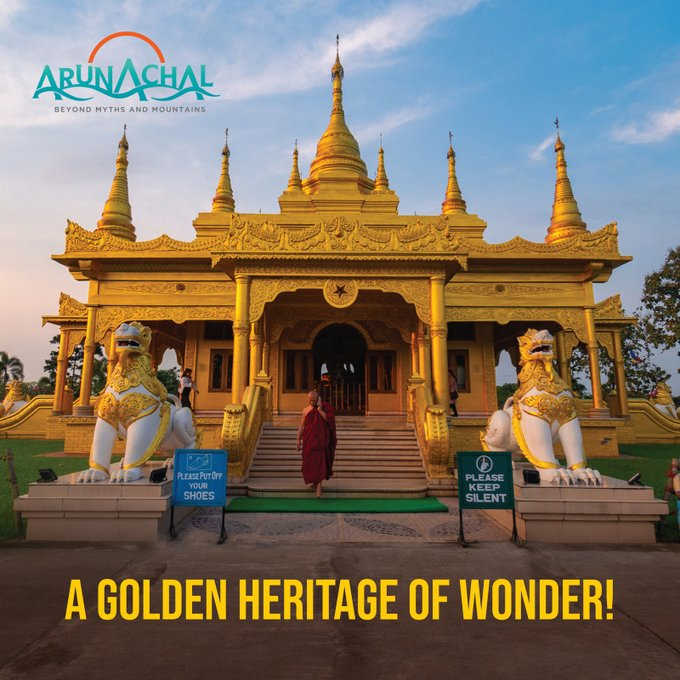 OneNortheast's tweet photo. Discover the Golden Pagoda in Namsai, Arunachal Pradesh — a stunning Burmese-style Buddhist temple reflecting the region’s deep Theravāda Buddhist roots and Tai-Khampti heritage. ✨
#ArunachalPradeshTourism #VisitArunachal #Culture #Buddhism #SpiritualHeritage https://t.co/V82fpZ90Gz