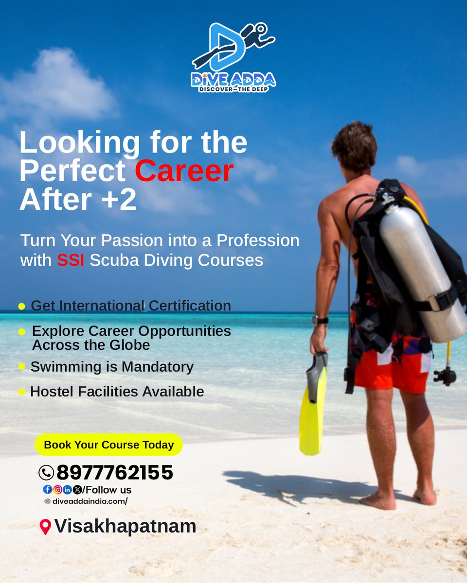 diveaddaindia's tweet image. Just finished +2 and wondering what’s next?

Turn your passion into a profession with internationally certified SSI Scuba Diving Courses at Dive Adda, Visakhapatnam

#ScubaDivingCareer #DiveAdda #VisakhapatnamDivers #SSICourses #CareerAfter12th #LifeUnderwater #DiveLife