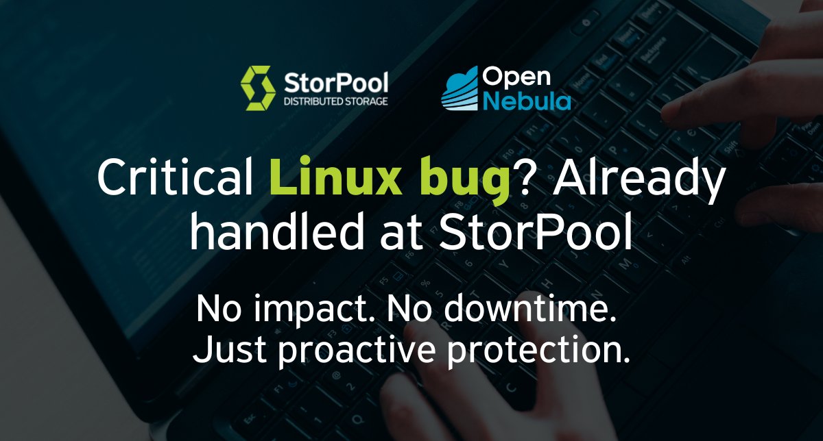 storpool's tweet image. Kudos to StorPool’s Customer Service Engineers! They identified and fixed a Linux memory bug affecting OpenNebula VMs. Now, all our customers can rest easy knowing they’re protected.
#CustomerSupport #StorPoolTeam #DataStorage