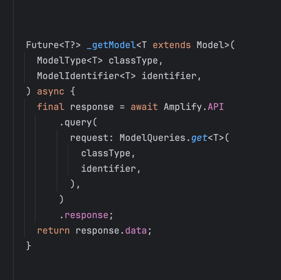 airon_tark's tweet image. Flutter routine: Working with AWS Amplify, creating a generic &quot;getModel&quot; method. Use it around our API. Handy! 👍 #flutter #dart #awsdev #awsamplify #awslambda #android #ios #tarklab #airontark