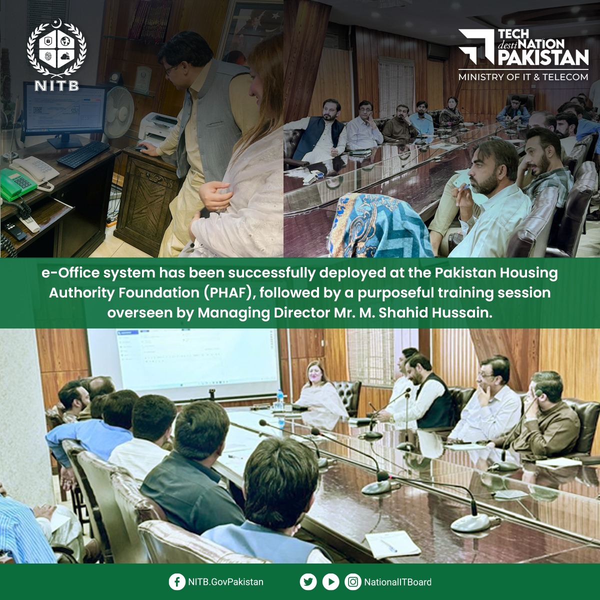 NationalITBoard's tweet photo. E-Office system has been implemented successfully at Pakistan Housing Authority Foundation (PHAF) with a training session led by the Managing Director Mr. M. Shahid Hussain.
#PakistanHousingAuthorityFoundation #PHAF #eOffice #eofficetraining #NITB #MOITT https://t.co/B0itmxu6cA