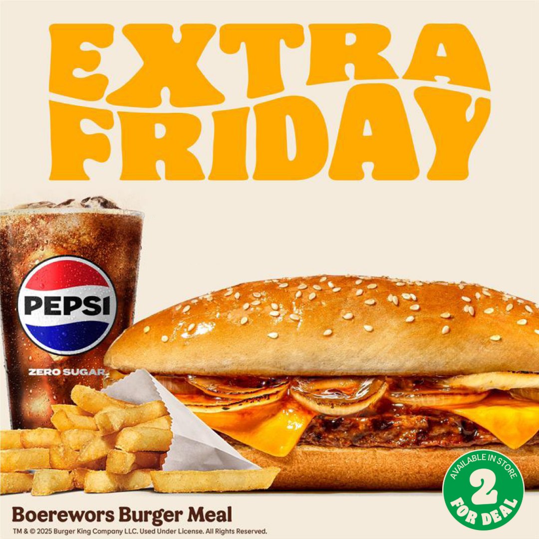 Wanna be extra this Friday?? Extra LOCAL??💃🏻💃🏻
Try our flavour-filled Boerewors Burger Meal at your nearest BK® and call it a day 👑