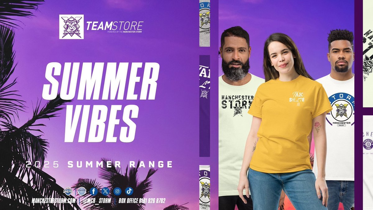 ☀️ 25% off our new Summer Vibes range - only on the Storm App using code SUMMER25!

Just in time for those summer holidays or laid-back days in the British sun.

Rep your beloved Storm in style this summer, Manchester! ⛈️

📱 Download on the App Store: apple.co/4iPzo0C

📱
