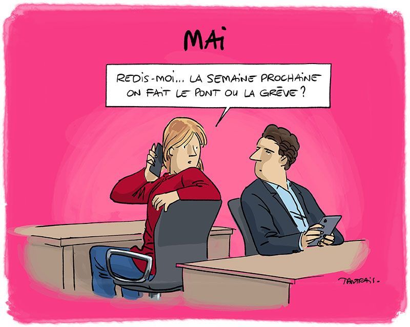 tartrais's tweet photo. En mai, fait ce qu'il te plait... mais surtout le moins possible. (@publihebdos - 07 mai 2025 - #humour #PontDeMai #greves) https://t.co/zHvtrF1ali