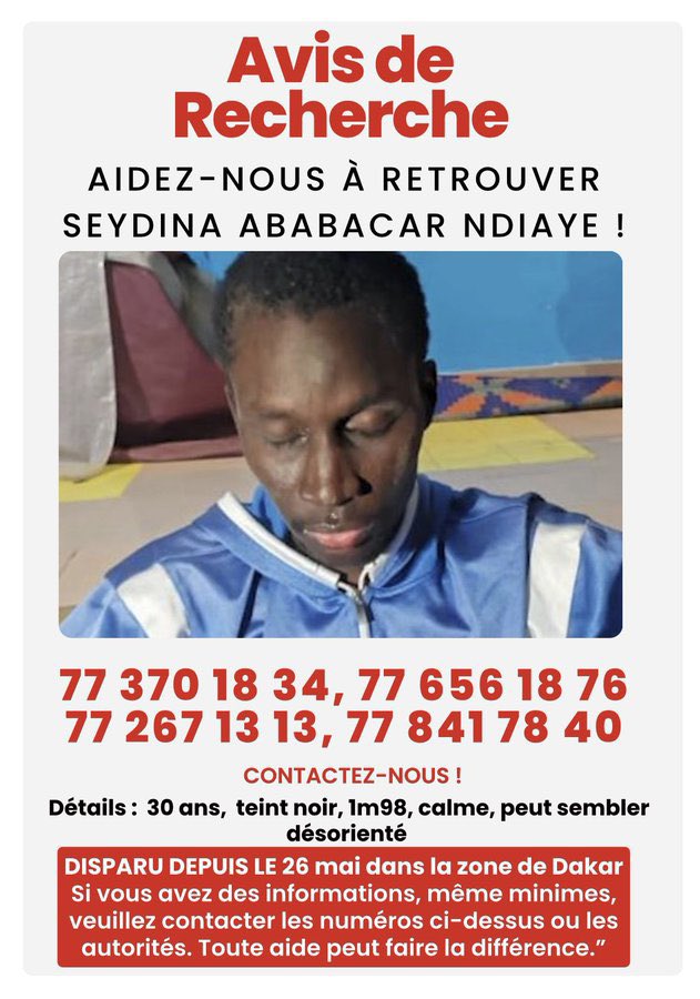 En ce vendredi n’oubliez de partagez et de prier pour que l’on retrouve Seydina Ababacar Nd’iaye saint et sauf
