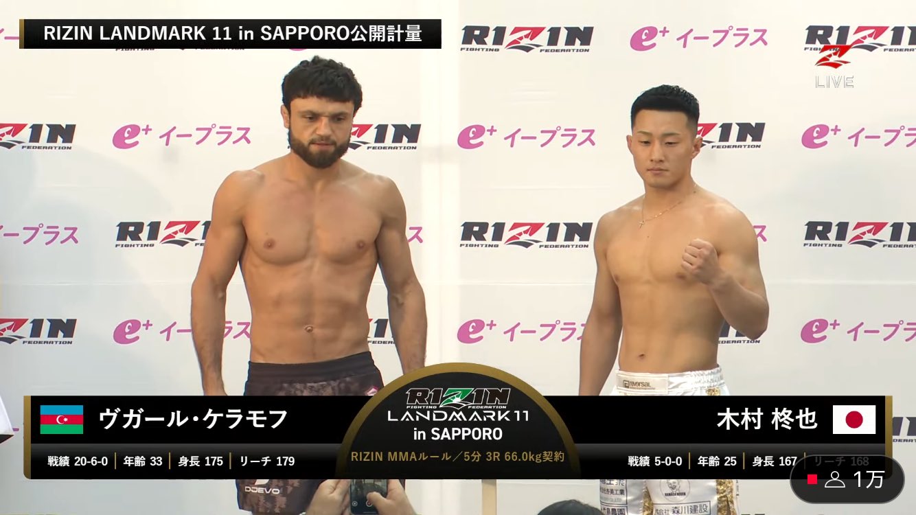 木村柊也 | . 3月30日 RIZIN50 1R 54秒TKO 無事、勝つことができ