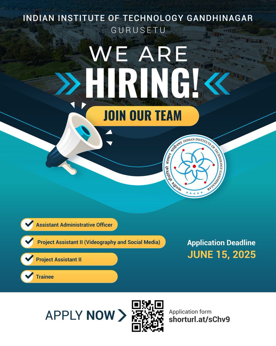 iitgn's tweet photo. IITGN is seeking talented and committed individuals to join the Re-Envisioned ARPIT Program team. We are inviting applications for multiple positions. Scan the QR to apply.
#IITGN #Hiring #ARPIT #Education #Careers https://t.co/2enaDugnly