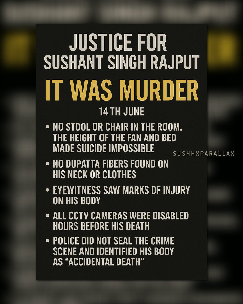 sushhxparallax's tweet photo. CBI turned justice into a waiting game — delay, deflect, and then dismiss.
5 years of hope reduced to a careless 'suicide' label.
This isn’t just a case closed — it’s truth buried, emotions betrayed, and trust shattered.

Support Sushant Singh Rajput https://t.co/TlkAhYvm0g
