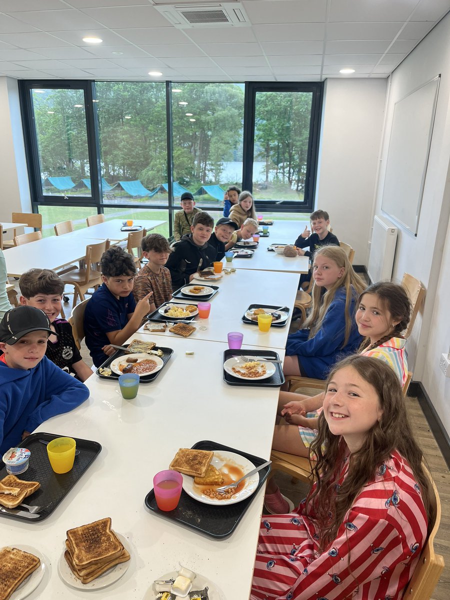 A cooked breakfast is needed for these sleepy heads today who let their teachers get a record of 7 hours sleep! We are fuelling ourselves for rock climbing today (and packing)!