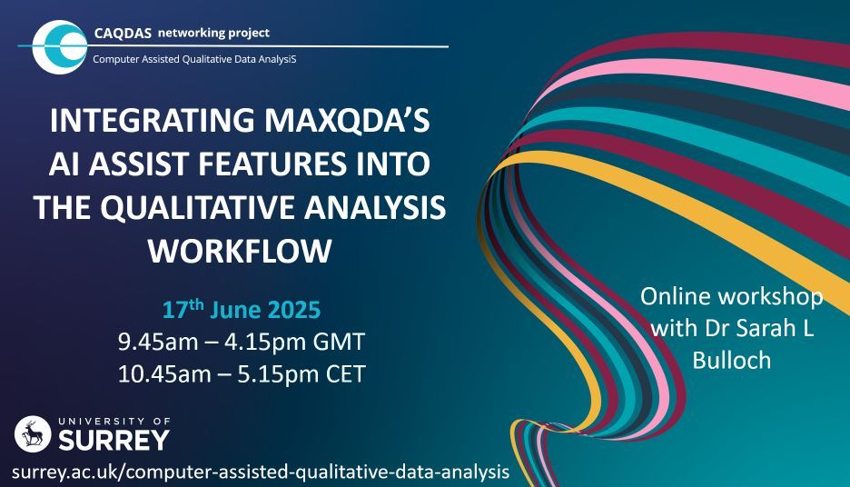 CAQDAS Networking Project (@caqdas_project) on Twitter photo Last chance: Tuesday - join us online to power-up your analysis of qualitative materials using #MAXQDA's manual, automated and AI-assisted tools. Relevant to all data types and methodological approaches. Info & book buff.ly/EWfqwZT #QualitativeResearch <a href="/SurreySociology/">Surrey Sociology</a> Last chance: Tuesday - join us online to power-up your analysis of qualitative materials using #MAXQDA's manual, automated and AI-assisted tools. Relevant to all data types and methodological approaches. Info & book buff.ly/EWfqwZT #QualitativeResearch <a href="/SurreySociology/">Surrey Sociology</a>