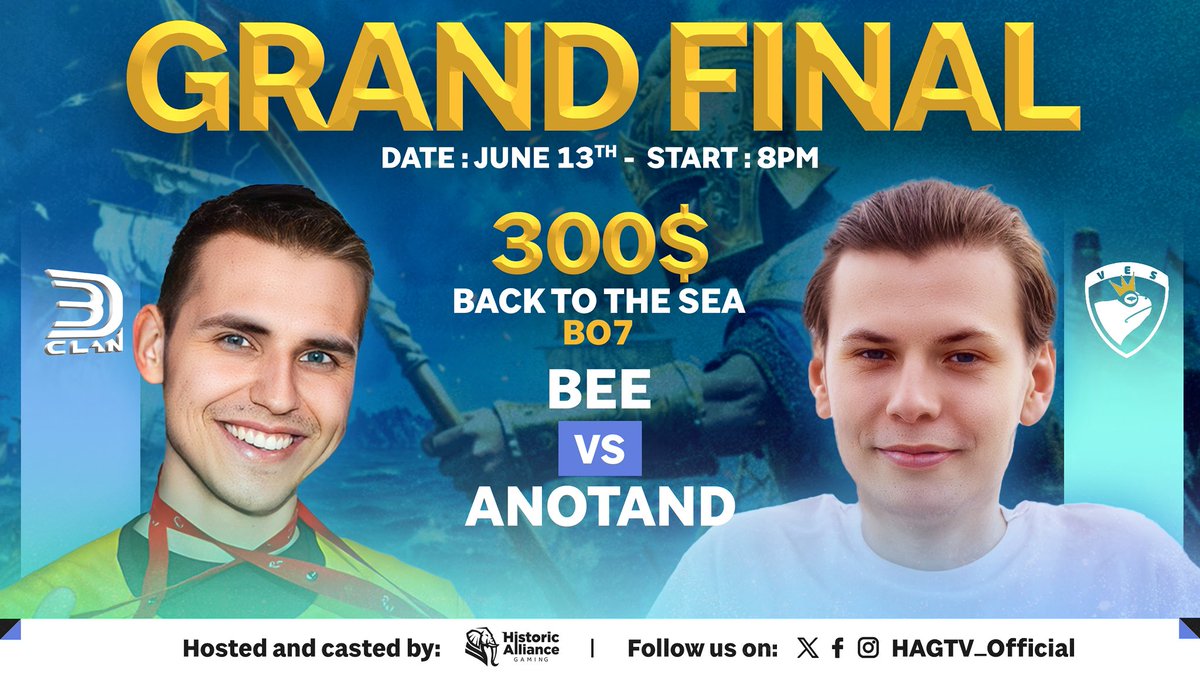 Tonight is the Grand Final of our “Back to the Sea” tournament — a journey between land and sea!
Anotand will face off against Bee in a Best of 7!

Twitch:
English Cast: JeandoTV
French Cast: HAGTV_Official