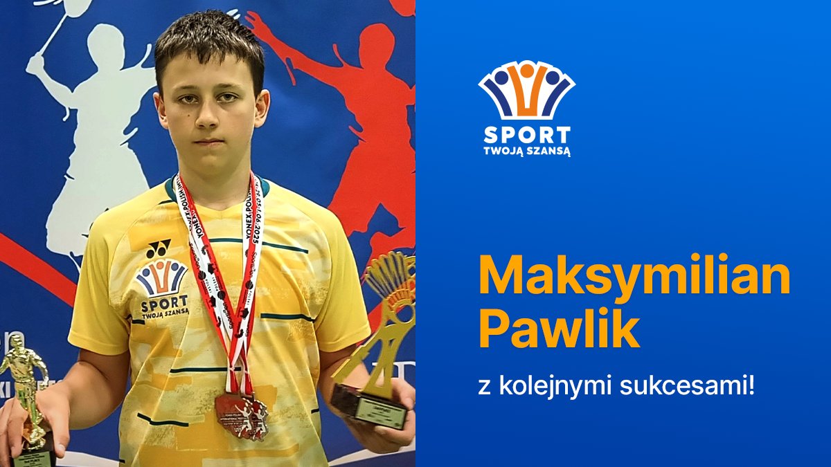Maks Pawlik, podopieczny naszej fundacji, osiąga kolejne sukcesy! Z turnieju Międzynarodowym Yonex Polish International w Białymstoku przywiózł srebrny 🥈 i brązowy 🥉 medal, a dzięki swojej ciężkiej pracy otrzymał także powołanie do Reprezentacji Polski U15 🇵🇱