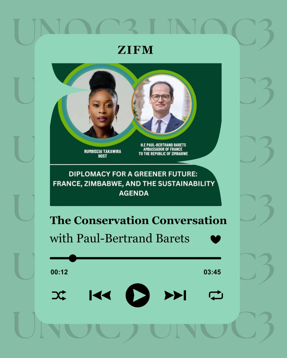 1/4 
🟢 The Conservation Conversation : Special interview on <a href="/ZiFMStereo/">ZiFM Stereo</a> between <a href="/Newsbae/">Rumbie Takawira</a> and French Ambassador to Zimbabwe, <a href="/PaulBBarets/">Barets Paul-Bertrand</a>, on France–Zimbabwe cooperation for a greener future in the context of the Ocean Summit (english) 

open.spotify.com/episode/6xL65D…