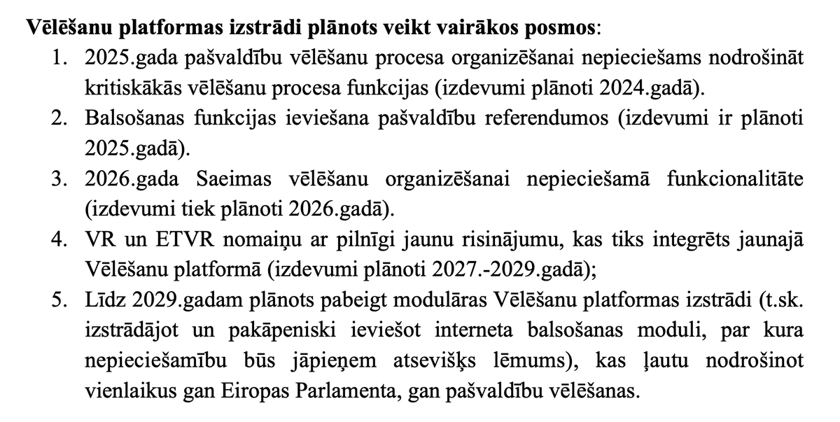 ilmarmors's tweet photo. Viņi vienkārši redz tikai naudu, ko "iesūkt nāsīs" :)
Likās tā dīvaini, ka 2022.g. valsts tik nesavtīgi domāja par atkarības likvidēšanu no SOAAR.
Tagad izskatās, ka īstais iemesls ir prozaisks - iespēja nokampt Eiropas fondu naudu. Pagaidām atradu 8 miljonus, ko ir plānots izpļekarēt. Dokumentā arī redzami šogad jau tērētie 1,8 miljoni. Pagājušogad 2,2 miljoni. "Uz galda" vēl stāv 4,1 miljoni.
P.S. Atkal Ernst & Young Baltic iesaistīts. Vai var viņus aizsūtīt tur pat, kur kreiseri Moskva? :)
Attēlos fragments no Informatīvā ziņojuma "Par vēlēšanu procesu nodrošināšanai nepieciešamo  informācijas un komunikācijas tehnoloģiju, resursu apjomu un ilgtermiņa vīziju"