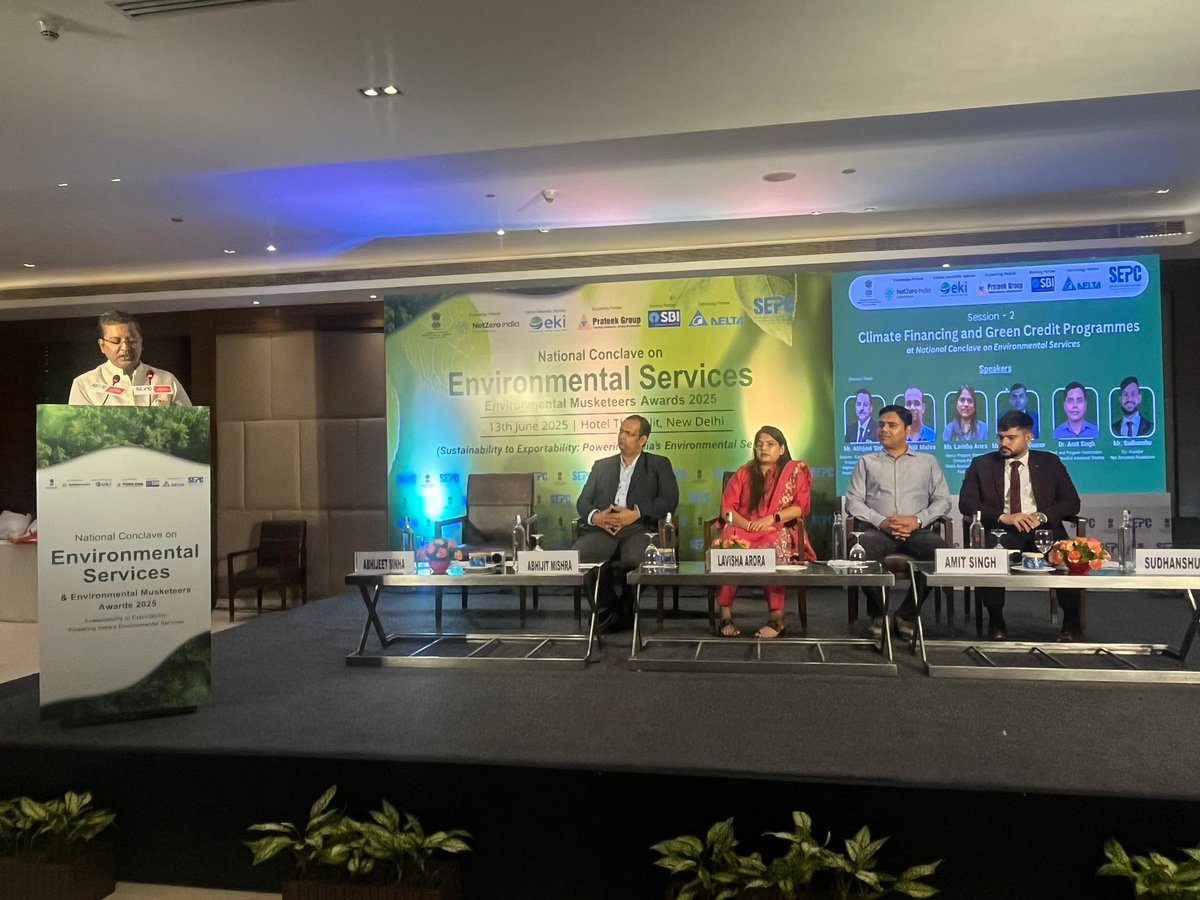 Sepc_India's tweet photo. 🔥 Session 2 is underway at #EnvironmentalServicesConclave2025!
Exploring Climate Finance & Green Credit Programmes with industry experts and policy innovators. 🌟
#GreenBusiness #ESG #CleanEnvironment #Sustainability #GreenExport https://t.co/DgcCaYVR4w