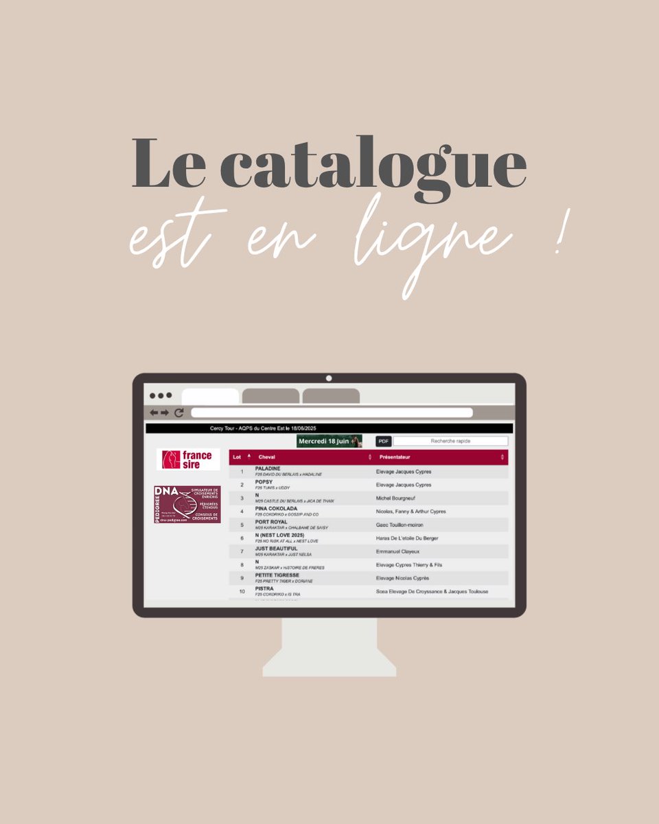 CERCY TOUR (@aqpsdecize) on Twitter photo ✨Le catalogue du Cercy Tour 2025 est en ligne !
📍Rdv mercredi 18 juin au <a href="/HarasDeCercy/">Haras De Cercy</a> !
👉live.france-sire.com/vente2023/?idV… ✨Le catalogue du Cercy Tour 2025 est en ligne !
📍Rdv mercredi 18 juin au <a href="/HarasDeCercy/">Haras De Cercy</a> !
👉live.france-sire.com/vente2023/?idV…