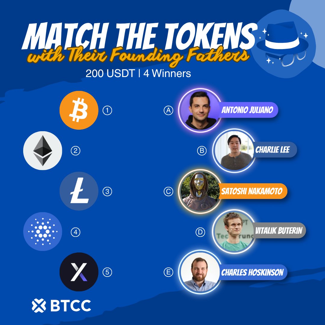 BTCCexchange's tweet photo. Can you match these tokens with their founding "fathers"?

🧔🏻 Follow @BTCCexchange
🧔🏻 Repost with your answer and include #FathersDay2025 
🧔🏻 Tag 3 crypto friends!

4 winners will share 200 USDT on Jun 20. Good luck! 🚀 https://t.co/IlFiTHQICn