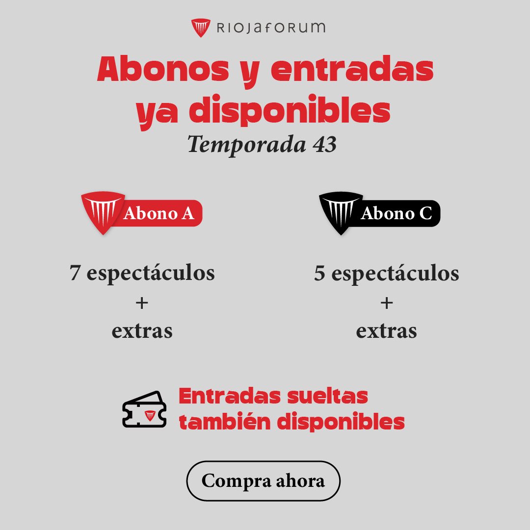 ✅ Abonos y entradas ya disponibles para la temporada 43 de Riojaforum.

📲 riojaforum.com
