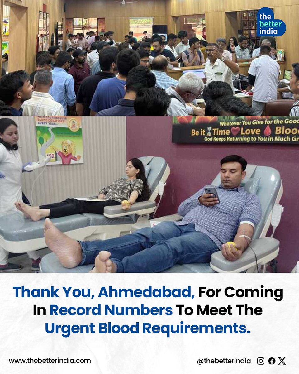 In the shadow of tragedy, humanity shone through.

As news of the Air India Flight AI171 crash spread, blood banks across Ahmedabad made an urgent appeal.

Within hours, Ambavadis showed up in hundreds, quietly, selflessly, and with sleeves rolled up.

#AhmedabadCrash #PlaneCrash