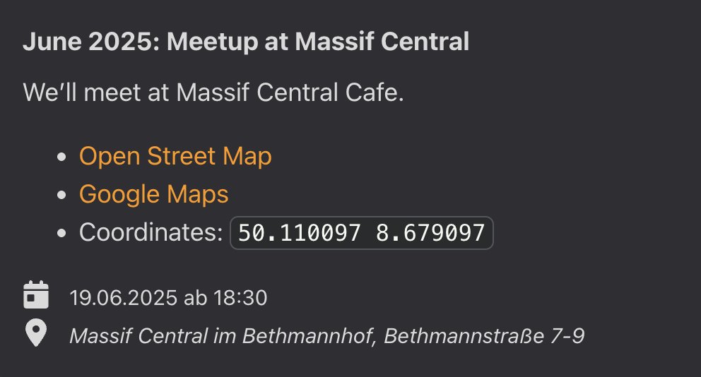 Am 19.06. ist es wieder soweit: 
Meetup im Massif Central! 🔥⚡️