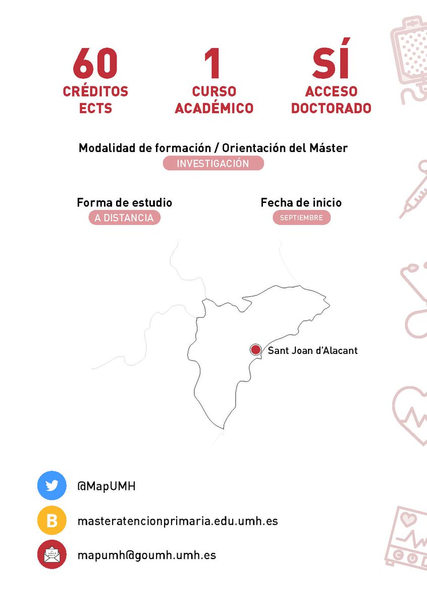 MapUMH's tweet photo. Os recordamos que sigue abierto el primer periodo de #preinscripción en el Máster Universitario en #Investigación en Atención Primaria de la #UMH.

¡Tenéis hasta el 19 de junio!

https://t.co/bLe3WpYFAk https://t.co/hTo2zLn9xx