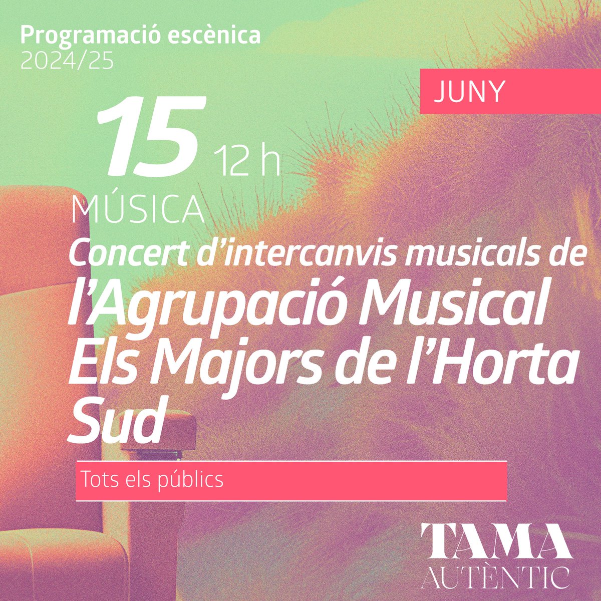 TAMA. Teatre Auditori Municipal d'Aldaia (@tamaldaia) on Twitter photo 🎺 Aquest dissabte, concert d'intercanvis musicals amb l'Agrupació Musical Els Majors de l'Horta Sud!
🗓 15 de juny | 🕖 12 h
📍 TAMA
🎟 Entrada lliure
Música, emocions i experiència compartida. 🎶
#AutènticTAMA <a href="/Ajuntaldaia/">Ajuntament d'Aldaia</a> 🎺 Aquest dissabte, concert d'intercanvis musicals amb l'Agrupació Musical Els Majors de l'Horta Sud!
🗓 15 de juny | 🕖 12 h
📍 TAMA
🎟 Entrada lliure
Música, emocions i experiència compartida. 🎶
#AutènticTAMA <a href="/Ajuntaldaia/">Ajuntament d'Aldaia</a>