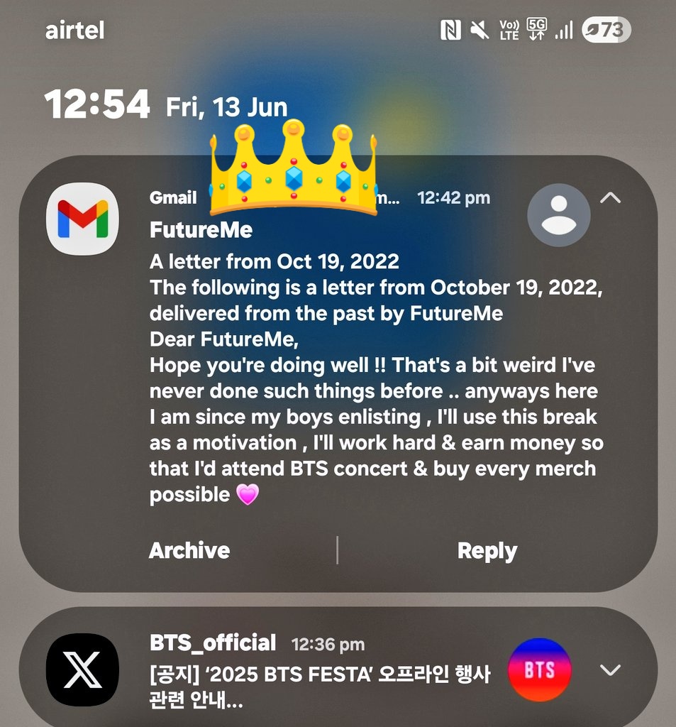 cresentM9's tweet photo. Guys 🫶🥹 just received the letter that i wrote in 2022 ...I survived yall 😭😭
#bantan #12YearsWithBTS https://t.co/1OkMt3T8KL