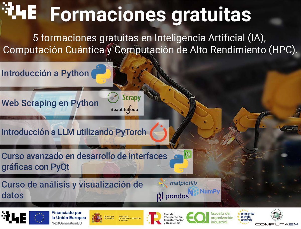 Fundación COMPUTAEX (@cenits) on Twitter photo Formación en competencias digitales claves para el desarrollo y la digitalización de tu negocio.
#IA #HPC #QuantumComputing. Más información:
computaex.es/noticias/14052… <a href="/DihExtremadura/">EDIH Extremadura Tech4efficiency</a> #PlanDeRecuperación
#NextGenerationEU Formación en competencias digitales claves para el desarrollo y la digitalización de tu negocio.
#IA #HPC #QuantumComputing. Más información:
computaex.es/noticias/14052… <a href="/DihExtremadura/">EDIH Extremadura Tech4efficiency</a> #PlanDeRecuperación
#NextGenerationEU