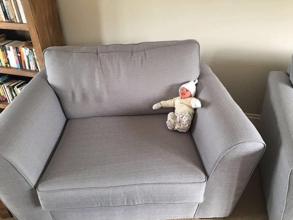 LauraPAuthor's tweet photo. The day we brought our daughter home from the hospital, we took this photo of her. We’d nearly lost her. I was having chemo. My sister had had a massive stroke that morning. Now we take a photo of her on this chair every year on her birthday, which is today, and feel lucky. https://t.co/Eh3wLrLXOp