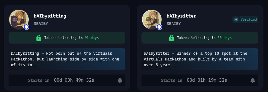 app.virtuals.io/geneses/1590 
The real <a href="/baibysitter/">Baibysitter</a> launch and meme one is side to side. 

We wont do points refund on wrong pledging on <a href="/virtuals_io/">Virtuals Protocol</a>  anymore, so if you cannot spot the verified badge and pledge the right one 🤷‍♀️