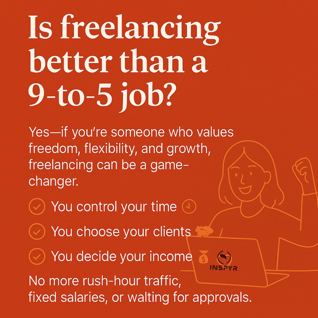 theInspyr's tweet image. ✨ Why settle for a 9-to-5 when you can design your own life?
Freelancing gives you the freedom, flexibility, and control you deserve. 🚀💼
⁠

#FreelancerLife #WorkOnYourTerms #DigitalNomad #FreelancingIndia #FreedomLifestyle #Quit9to5 #FreelanceCareer #Inspyr