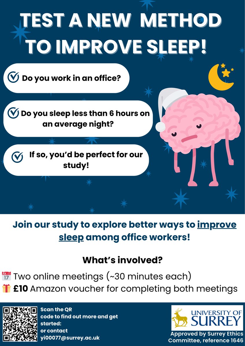 SurreyPsych's tweet image. A new study of our students' project about sleep is recruiting participants now. No matter you are an office worker or a student, you're welcome to join the study.