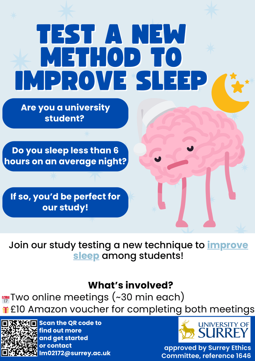 SurreyPsych's tweet image. A new study of our students' project about sleep is recruiting participants now. No matter you are an office worker or a student, you're welcome to join the study.