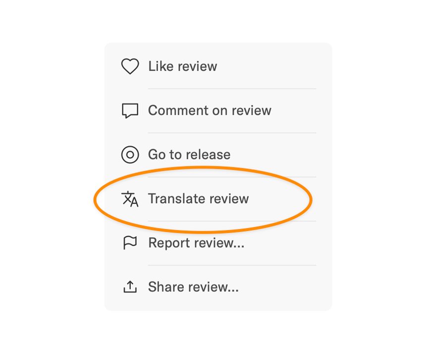 recordclubhq's tweet image. NEW: We’ve added an external translate link to reviews, lists and comments that opens the text in Google Translate.
The link takes into account the auto-detected language of the text and the language(s) set in your browser or OS.