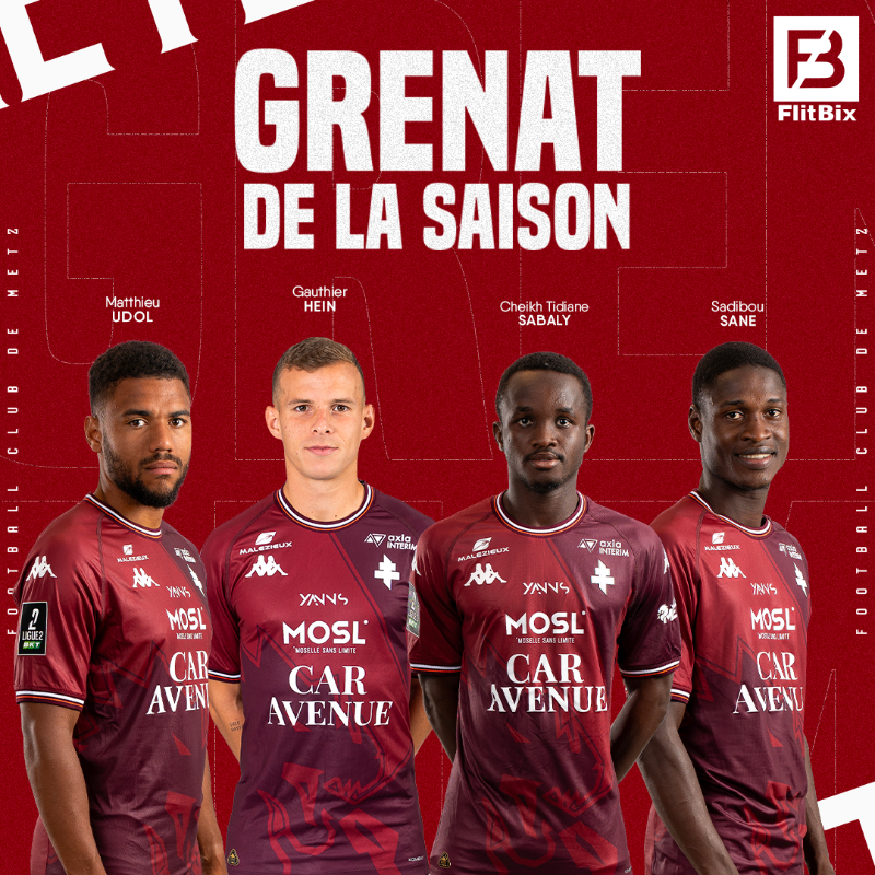 FCMetz's tweet photo. [ ℙ𝕣𝕠 ]

🏆 Il est désormais temps d'élire le 𝗚𝗿𝗲𝗻𝗮𝘁 𝗱𝗲 𝗹𝗮 𝘀𝗮𝗶𝘀𝗼𝗻 présenté par #FlitBix 🔥

↪️ Gauthier Hein
↪️ @CheikhSabaly14 
↪️ Sadibou Sané
↪️ @MatthUd_

🗳️ Votez dès à présent ⤵️